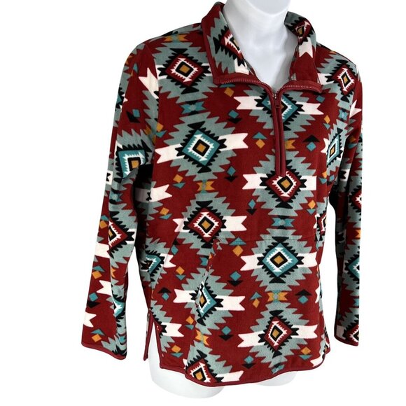 Wrangler Retro Unisex XL Aztec Oversized Pullover Fleece 1/4 Zip Jacket Medieval - Picture 9 of 16